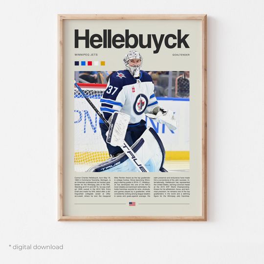 Discover Connor Hellebuyck Poster  Ice Hockey Wall Art Digital Download, High-Resolution Hockey Prints