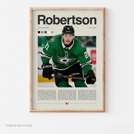 Discover Jason Robertson Poster  Ice Hockey Wall Art Digital Download, High-Resolution Hockey Prints