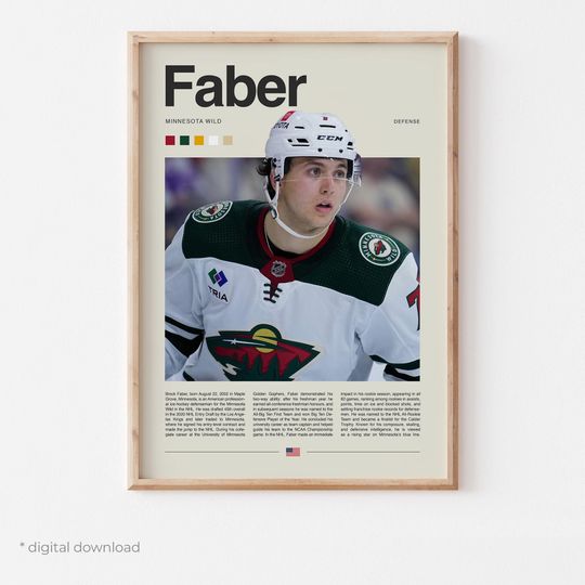 Discover Brock Faber Poster  Ice Hockey Wall Art Digital Download, High-Resolution Hockey Prints