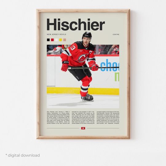 Discover Nico Hischier Poster  Ice Hockey Wall Art Digital Download, High-Resolution Hockey Prints