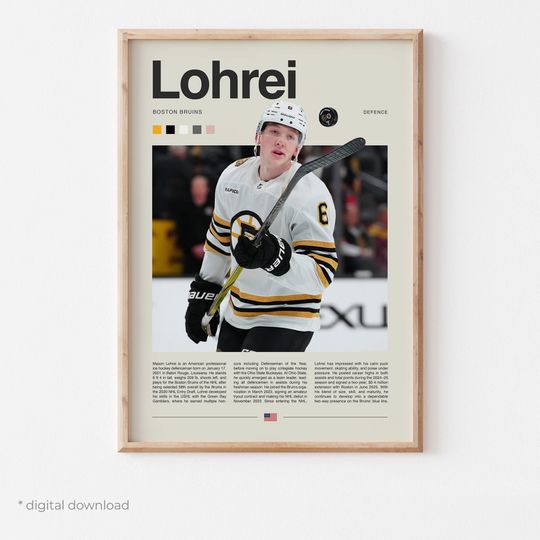 Discover Mason Lohrei Poster  Ice Hockey Wall Art Digital Download, High-Resolution Hockey Prints