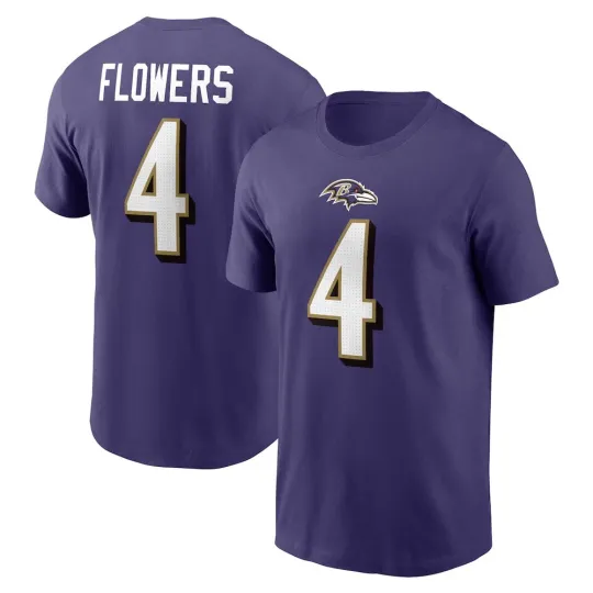 Discover Zay Flowers #4 Baltimore Football Name and Number - Purple, Size S to 5XL
