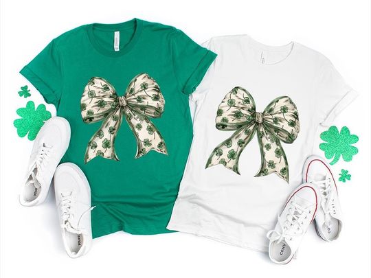 Discover Coquette St Patrick's Day Bow Shirt: Lucky Shamrock Tee