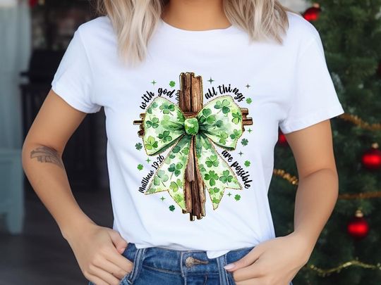 Discover Christian St. Patrick's Day Shirt: Coquette Bow Shamrock Tee