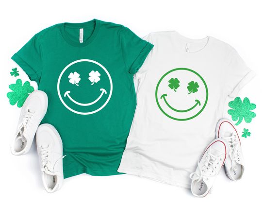 Discover Shamrock Smile Face St. Patrick's Day Shirt, Lucky T-shirt