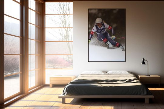 Discover Lindsey Vonn Olympic Ski Racing Poster | High-Speed Winter Sports Wall Art | Elite Athlete Action Print | Modern Home Decor | USA Sport Gift