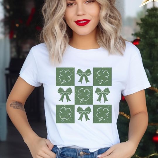 Discover Retro Checkered St Patrick's Day Shirt: Coquette Shamrock Tee