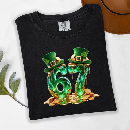 Discover Lucky Number 67 St Patrick Day Shirt,Green Irish Shamrock Festive Graphic Tee