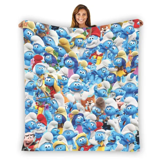 Discover The Smuurfs Collage Soft Warm Single-Side Printing Flannel Fleece Blanket