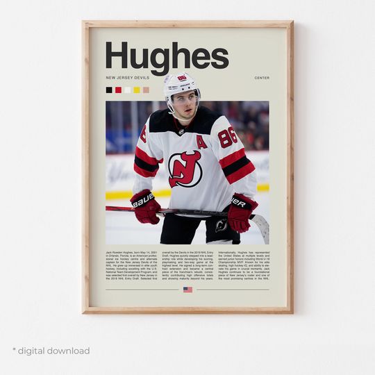 Discover Jack Hughes Poster  Ice Hockey Wall Art