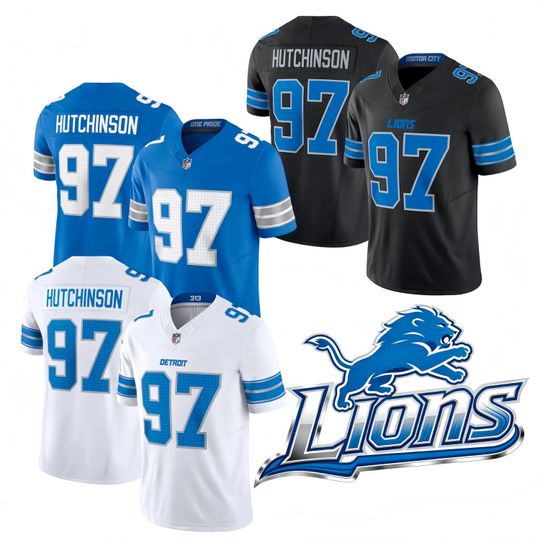 Personalized Detroit Lions Jersey, Custom Name & Number, #97 Aidan Hutchinson Limited Player Jersey