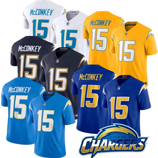 Discover Personalized Los Angeles Chargers Jersey, Custom Name & Number, Embroidered  #15 Ladd McConkey.Limited Player Jersey All Stitched  Gift