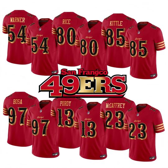 Discover Personalized San Francisco 49ers Jersey, Custom Name & Number, Embroidered Red /Gold Limited All Stitched Jersey Gift