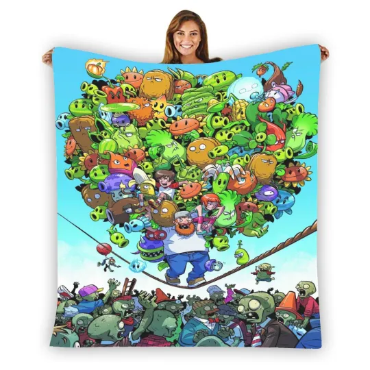 Discover Plant Vs Zombie Soft Warm Single-Side Printing Flannel Fleece Blanket