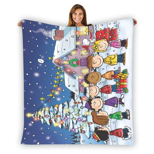 Discover Peanut Snoopy Christmas Stripe Warm Single-Side Printing Flannel Fleece Blanket