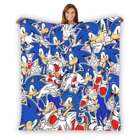 Discover Sonic Collage Soft Warm Single-Side Printing Flannel Fleece Blanket