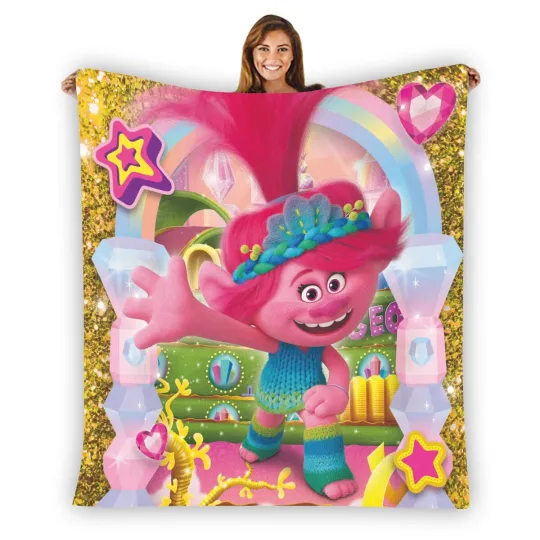 Discover Trolls Golden Glitter Soft Warm Single-Side Printing Flannel Fleece Blanket
