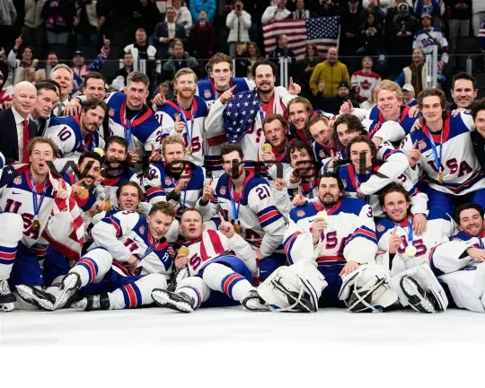 Discover USA - 2026 Men's Olympic Gold Hockey Champions, 8x10 Team Celebration Photo