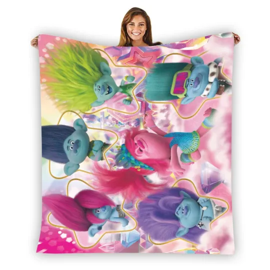 Discover Trolls Stars Soft Warm Single-Side Printing Flannel Fleece Blanket