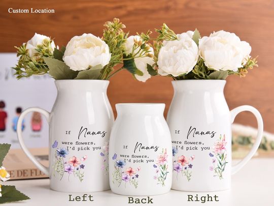 Personalized Flower Vase Gift for Grandma, Nana, Mothers Day Gift, Custom Gift for Mom, Nana Birthday Gift, Grandma Jug Flower Vase