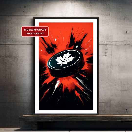 Discover Team Canada White Hockey Poster (Unframed), Puck Art Print, Canadian Sports Wall Decor
