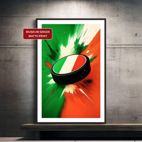 Discover Team Italy Hockey Poster (Unframed), Puck Art Print, Italian Sports Wall Decor
