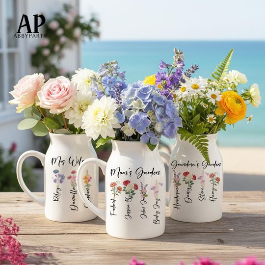 Discover Personalized Birthflower Vase, Minimalist Vase, Ceramic Flower Vase, Mothers Day Vase, Grandma Vase, Birth Month Vase, Flower Garden Vase