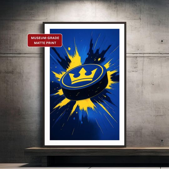 Discover Team Sweden Hockey Poster (Unframed), Sweden Icon Puck Art Print, Swedish Sports Wall Decor