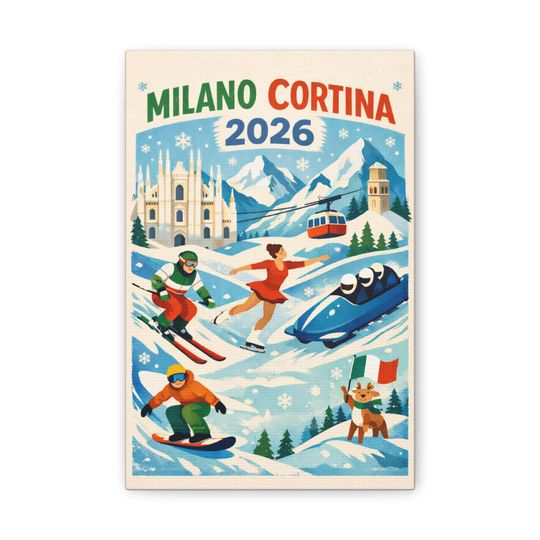 Milano Cortina 2026 Ski Vintage Poster Classic Canvas | Winter Olympics Decor