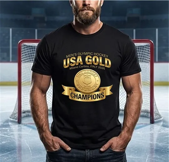 Discover USA Gold Hockey Shirt 2026 Olympic Champions Milano Cortina Team USA Gold Tee