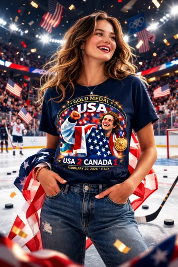 Discover USA Olympic Gold Medal Hockey T Shirt 2026 Jack Hughes Golden Goal vs Canada Tee