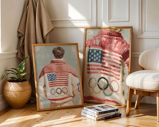 Discover Retro Winter Sports Sweater Art Print Set, Americana Decor (Digital Download)