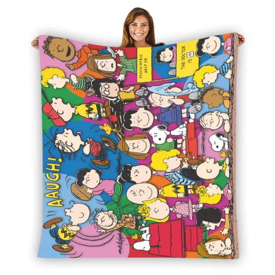 Discover Peanuts Snoopy Aaugh! Stripe Warm Single-Side Printing Flannel Fleece Blanket