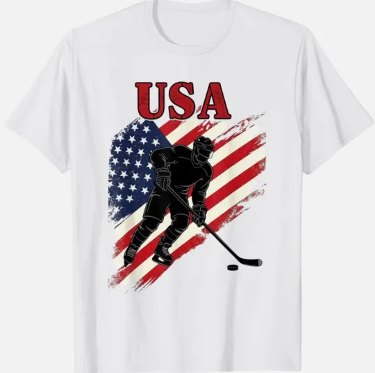 Discover USA Ice Hockey Winter Games Patriotic American Flag Unisex T-Shirt
