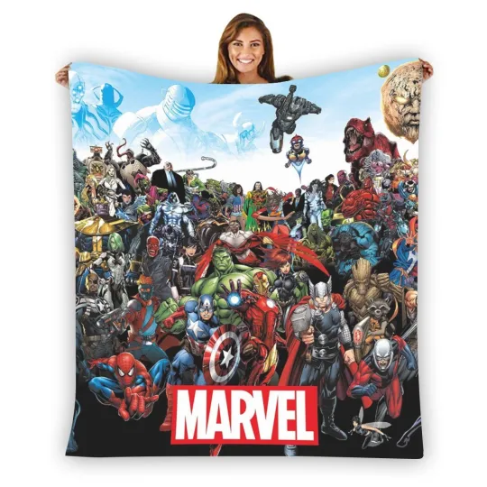 Discover Marvel Comics Heroes Stripe Warm Single-Side Printing Flannel Fleece Blanket