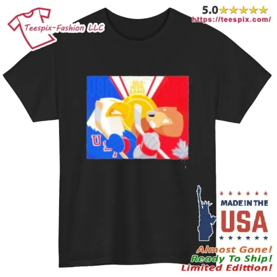 Discover Usa Vs Canada 2026 Mens Hockey Gold Megal Game Mascot Shirt