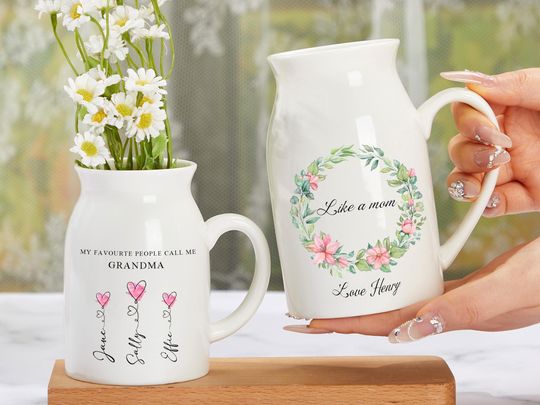 Discover Personalized Ceramic Flower Vase,Vase Gift for Aunt,Custom Mom Flower Vase,Gift for Her,Mother's Day Gifts for Mom Grandma,Mother's Day Vase