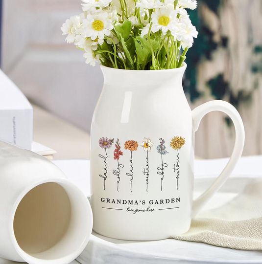 Discover Mothers Day Gift, Grandmas Garden Flower Vase, Grandma Bouquet Gifts, Nanas Garden, Nana Flower Vase, Custom Grandkid Name Flower Vase