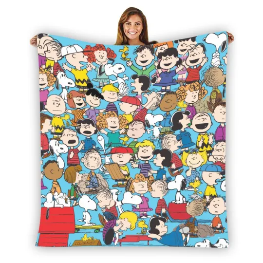 Discover Peanut Snoopy Family Stripe Warm Single-Side Printing Flannel Fleece Blanket
