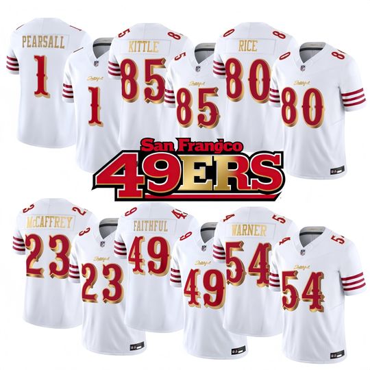 Discover Personalized San Francisco 49ers Jersey, Custom Name & Number, Embroidered White /Gold Limited All Stitched Jersey Gift