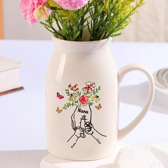 Discover Personalized Flower Vase Grandma Gift,Mothers Day Vase,Custom 2-8 Names Vase,Family Flower Vase,Engraved Flower Vase for Mum,Nana Vase Gift