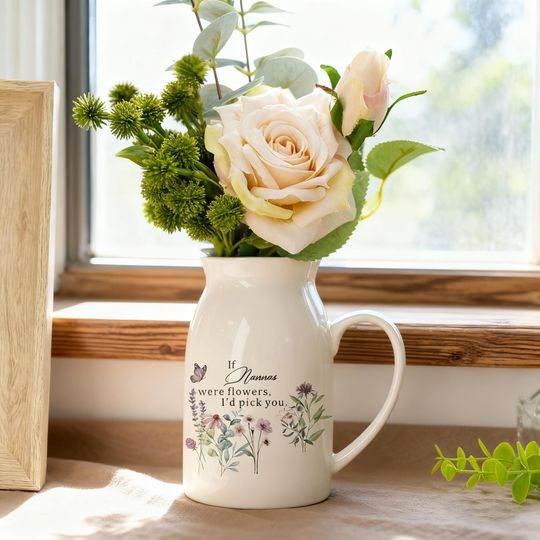 Discover Personalized Floral Ceramic Vase for Mom Grandma,Custom If...were flowers,I'd pick you,Small Ceramic Vase Jug,Birthday Gift,Mothers Day Gift