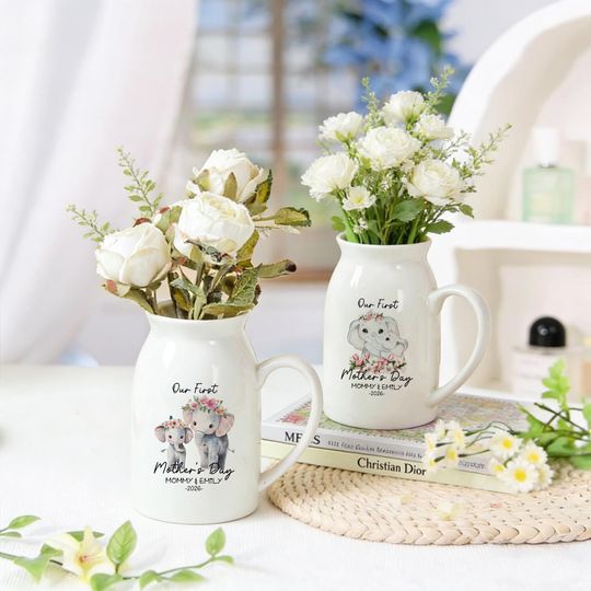 Discover Personalized Our First Mother's Day Vase - Gift for New Mom/Mama/Mum/Mummy, Handcrafted Ceramic Keepsake, The Perfect Surprise Gift for Her