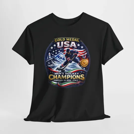 Discover USA Men Hockey Gold Medal Champions 2026 Italy Commemorative T Shirt Tee