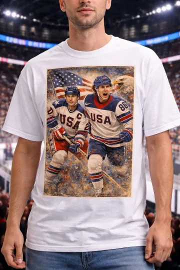 Discover Jack Hughes Mike Eruzione 1980 2026 Team USA Hockey T-Shirt