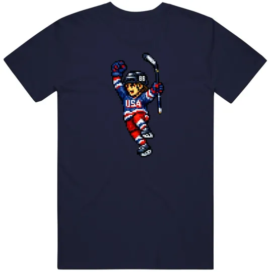 Discover Men's Hockey USA Golden Goal Jack Hughes Gift Idea Pixel Art Fan T Shirt