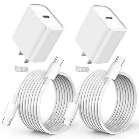 Discover 2-Pack 20W Type-C Fast Wall Charger for iPhone 17/16, 6FT Cable