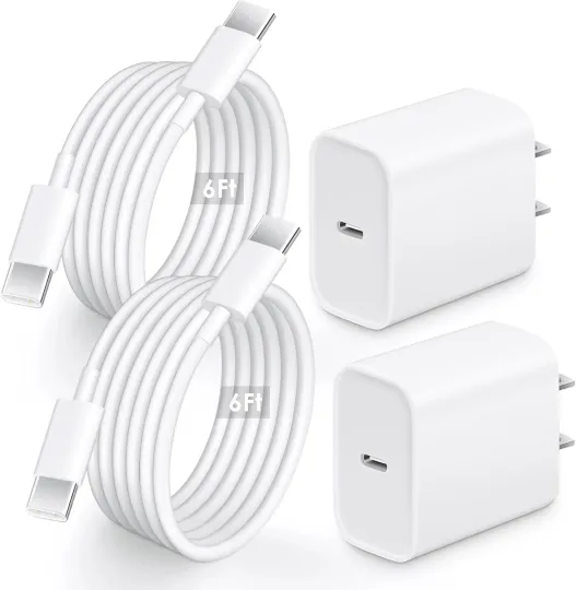 Discover 2 Pack 20W USB-C Fast Charger Adapter for iPhone 17/16 with 6FT Cable