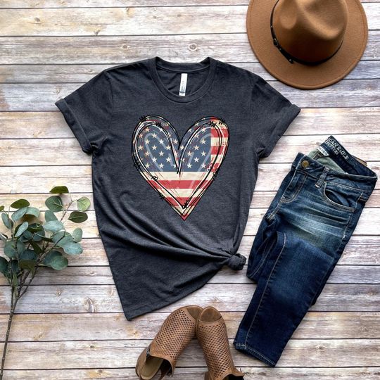 Discover American Flag Shirt, American Flag Heart Shirt, Patriotic Shirt, USA Shirt, 4th of July Shirt, July 4th Shirt, Women's American Flag Shirt