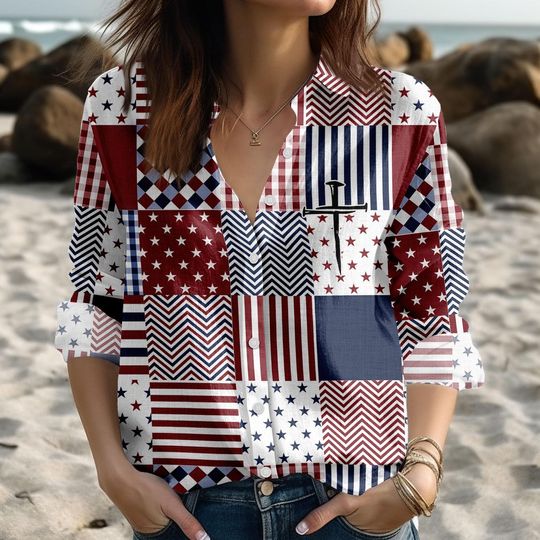 Discover USA 250th Anniversary Women's Blouse, Patriotic Eagle & Statue of Liberty Shirt